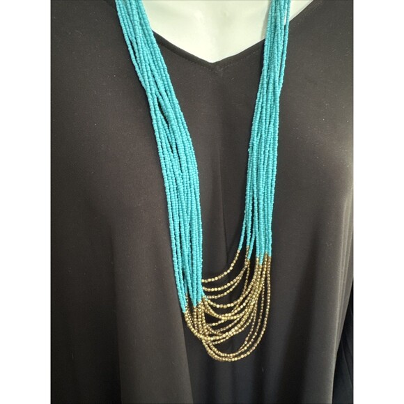 Blue And Gold Multi Strand Necklace Adjustable - Picture 2 of 6